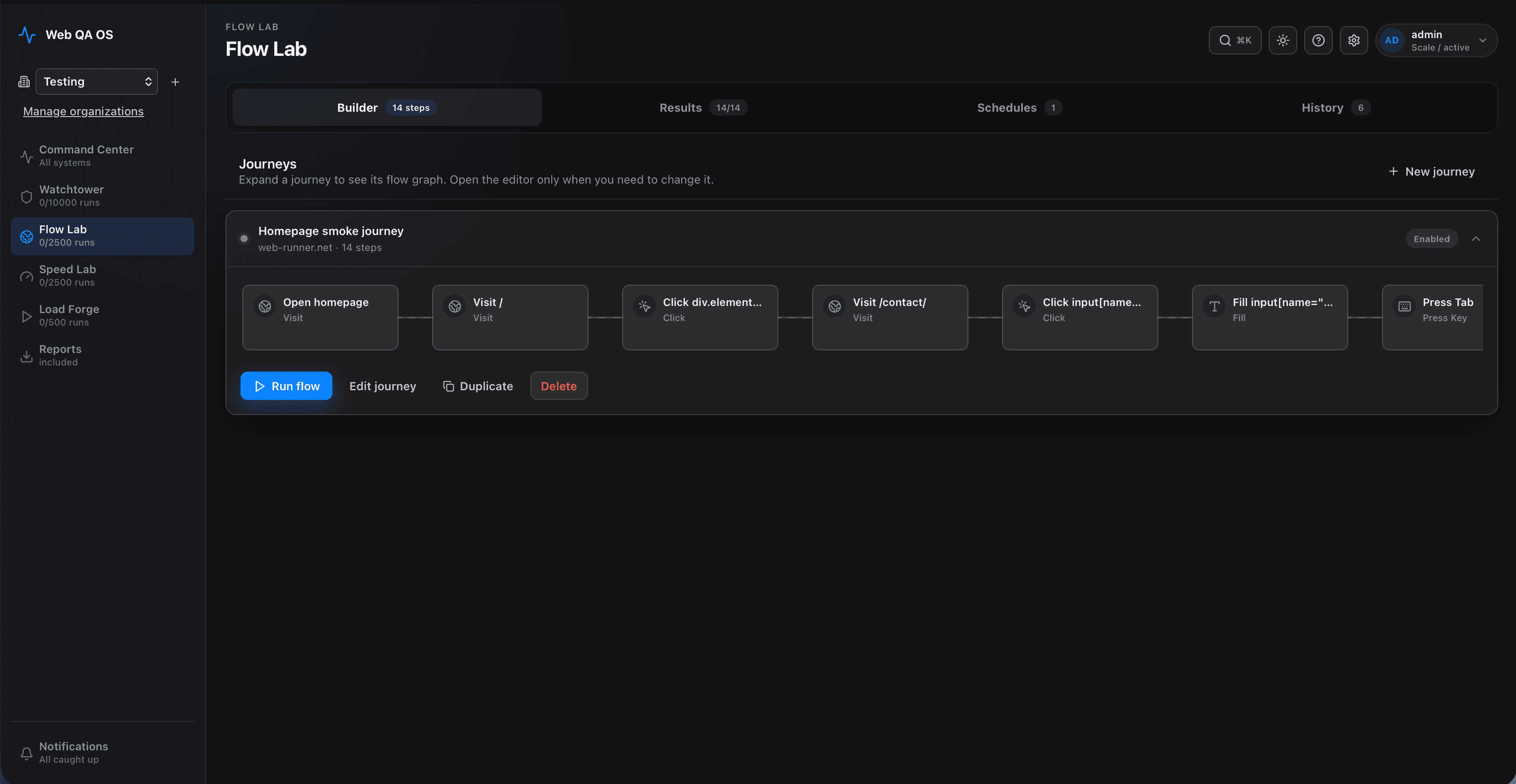 Flow Lab dashboard